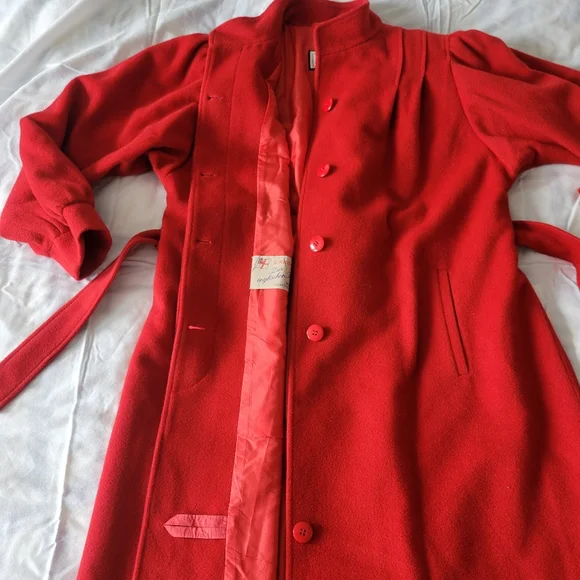 Herno luxury wool belted long jacket in vibrant red size Large - Picture 7 of 13